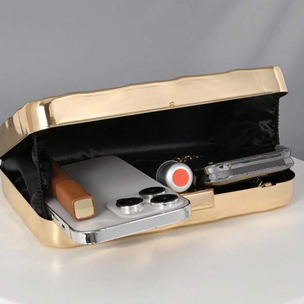 Gold Textured Metal Clutch - Evening Bag - Picture 5 of 8